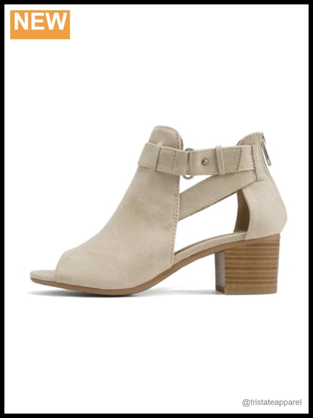 Cutout Side Strap Mid Chunky Heel Fashion Ankle Bootie